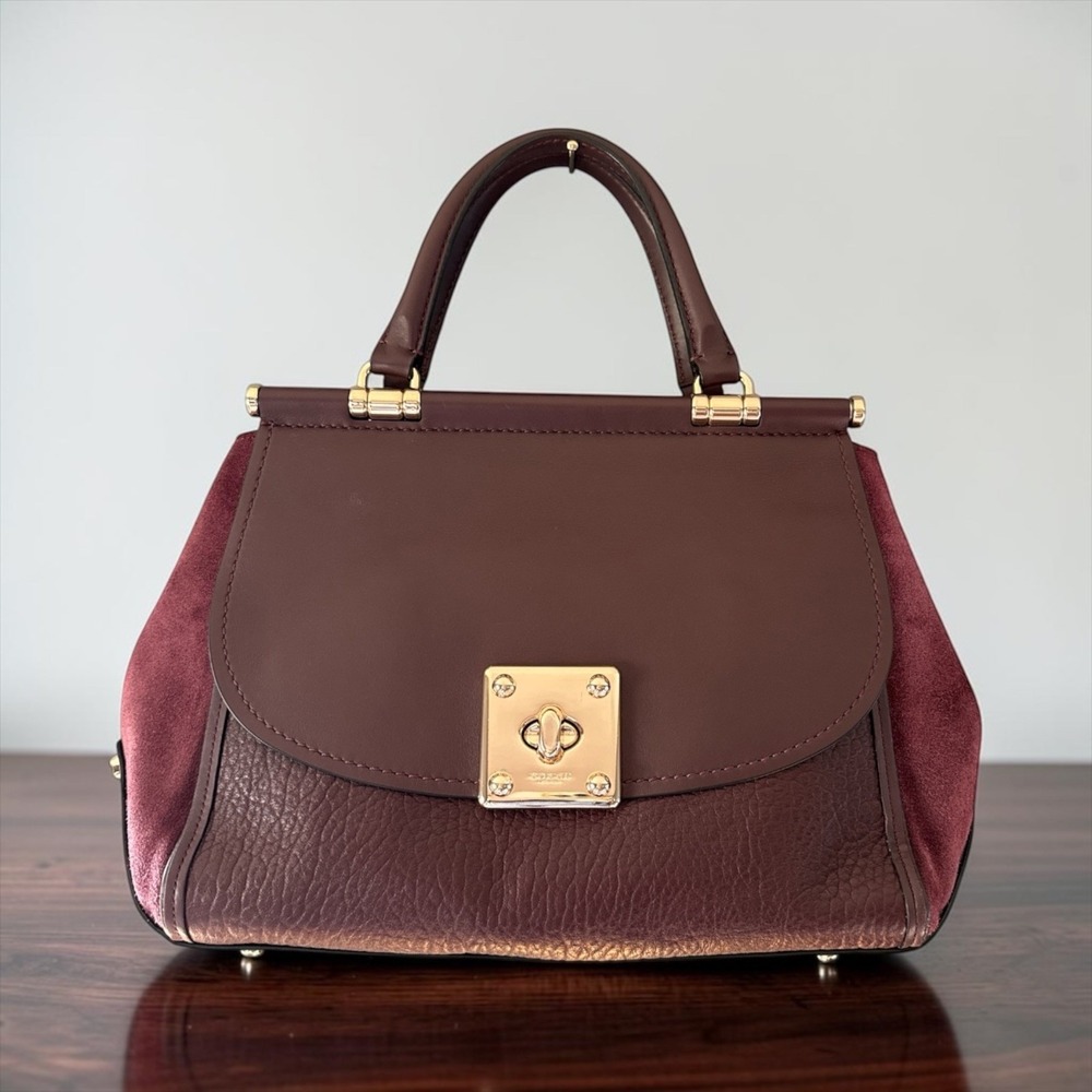 Coach Leather Carryall Red Wine Pebble Grain Satchel Barely Used MSRP $600